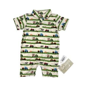 Goosies Farm Life Bamboo Polo Romper 12-18M Tractor Print Lightweight Summer NWT
